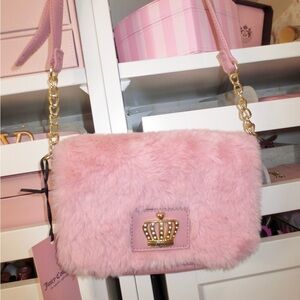 Juicy Couture Pink Fur Shoulder Bag with Gold Chain